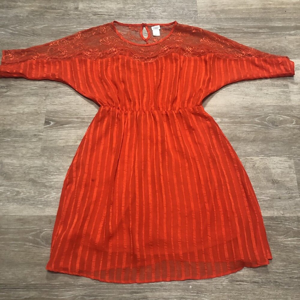 Charming Charlie Dress Women's Size Large Red Lace Babydoll Mini Dress Boho